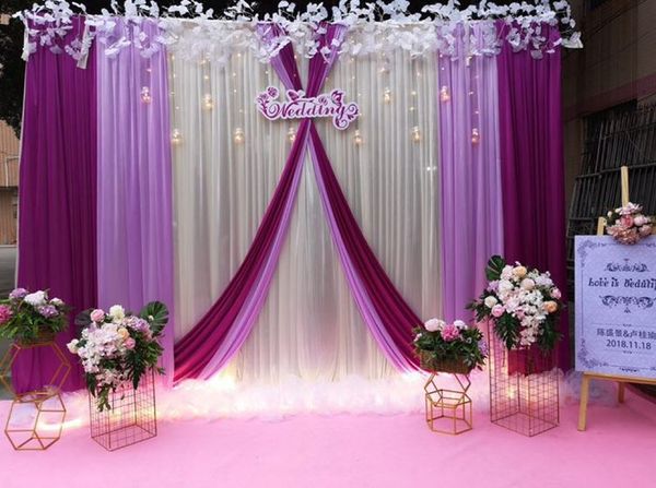 

10x13ft purple and white wedding backdrop panels event party curtain drape ice silk background cloth for stage decoration