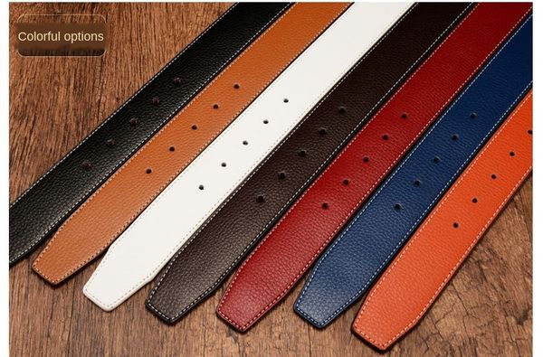 

kkw1j men's smooth belt men's leather smooth cowhide bu leather alphabet buckle strip eye-piercing belt double-sided punching head, Black;brown