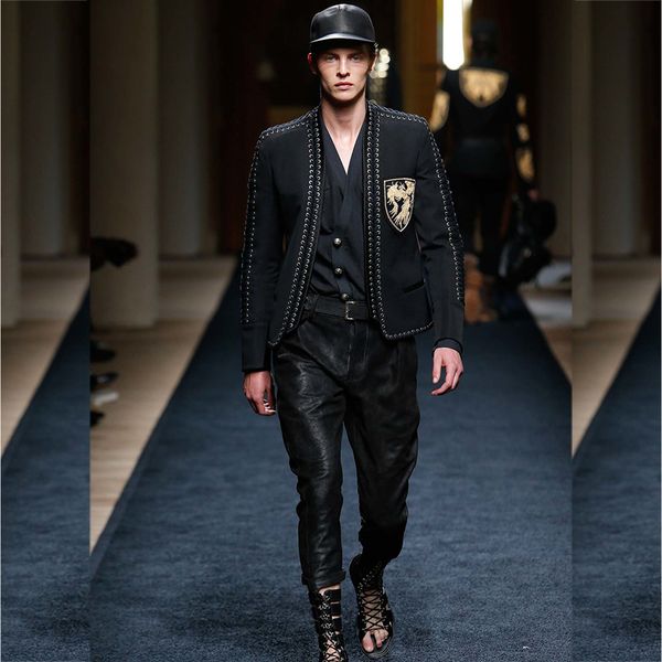 

paris fashion 2019 men's runway designer jacket long sleeve badge embroidery rope lacing blazer jacket men's suits & blazers, White;black