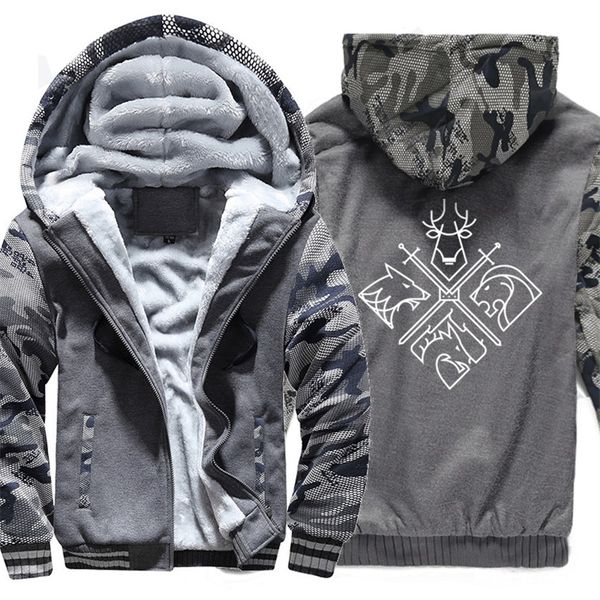 

2019 autumn winter warm coats men thicken hoodies camouflage sleeve zipper jackets fashion men's sweatshirts, Black