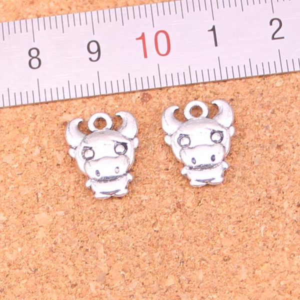 100 Stück Charms Kuh Stier Ochse Antik Silber vergoldet Anhänger Herstellung DIY handgemachten tibetischen Silberschmuck 12*15mm