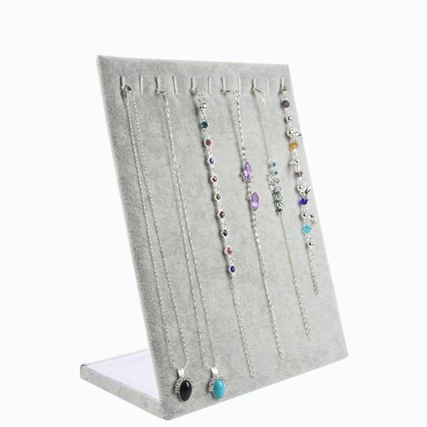 

velvet bracelet holder display stand jewelry display shelf l-shaped 11 position necklace rack decoration organizer storage rack, Pink;blue
