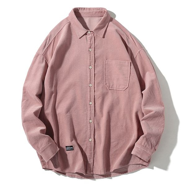 

men's casual shirts 2021 spring autumn long sleeve corduroy for male, White;black