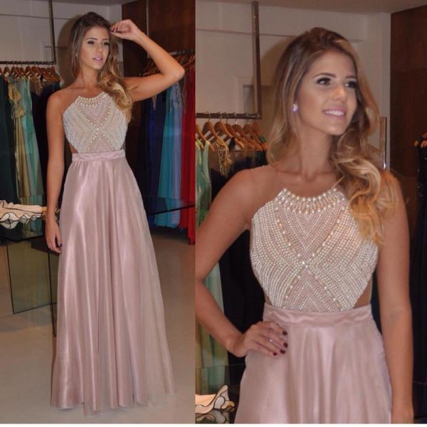 

2019 sheer neck long prom dress with pearls custom made women a-line evening dress floor length formal gown, Black