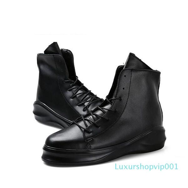 

a mens zipper leather ankle boots men fashion work shoes male casual motorcycle shoe thick sole platform tide harajuku boots for men, Black