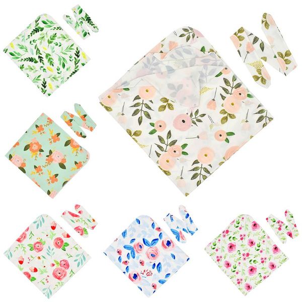 

2pcs/set baby kids wrapped cloth ears hair band set printed flowers newborn quilt blanket pgraphy props jewelry gifts