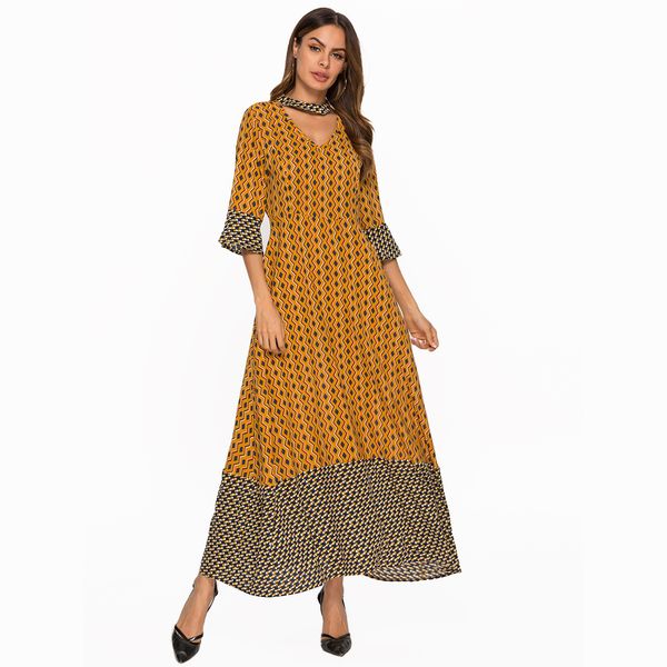 

factory direct yiduo new european and american large dress muslim solid color large swing chiffon dress 7021, White;black