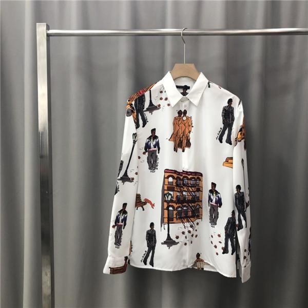 

19aw luxurious paris brand design long sleeve fashion character print breathable men and women casual outdoor shirt, Gray;blue