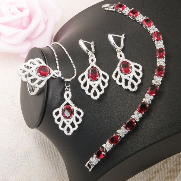 

925 sterling silver jewelry sets rose cubic zircon earrings/pendant/necklace/ring/bracelet for women gift