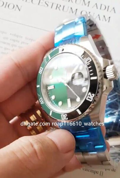 

ceramic bezel men watches 40mm black/green dial automatic 2813 movements men's wristwatches stainless steel strap, Slivery;brown