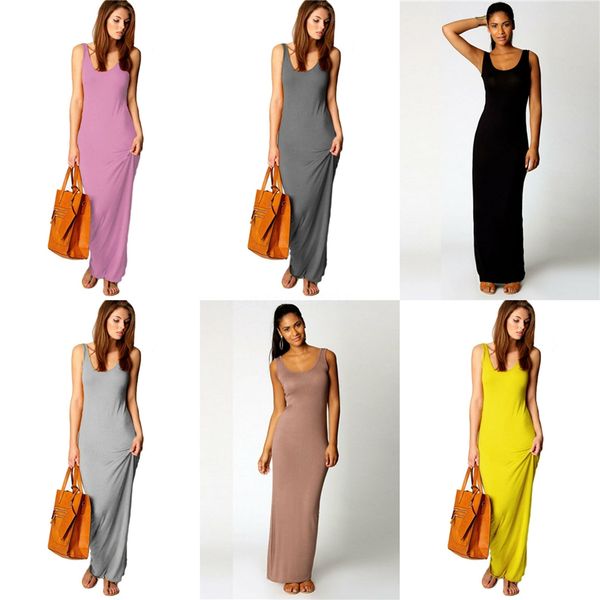 

summer sleeveless beach women's maxi dresses o neck side split casual long dress women 2020 spring elegant loose lady clothes #407, Black;gray