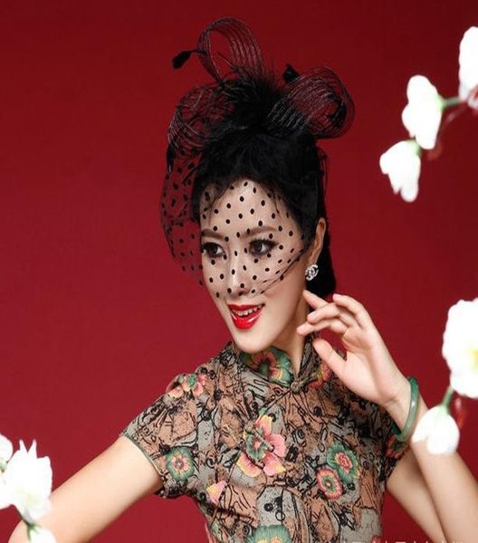 

elegant black women bridal hats and fascinators headpiece headband lady face veils dot net with lssuing 2018 wedding accessories trwta, White