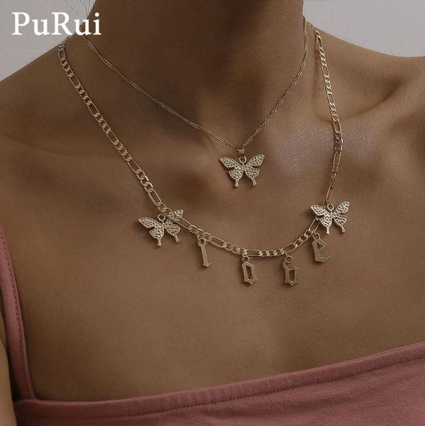 

purui kpop butterfly necklace vintage goth letter chain pendant choker necklace for women girls harajuku collar fashion jewelry, Silver