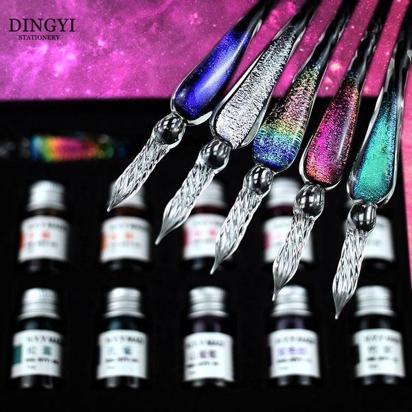 

dingyi starry sky crystal glass fountain pen glitter ink dip pen set signature gift box handmade students supplies