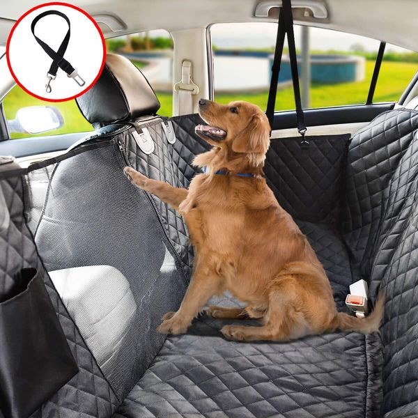 

dog seat cover for back seat, 100% waterproof dog car seat covers with mesh window, scratch proof nonslip dog car hammock, car seat covers
