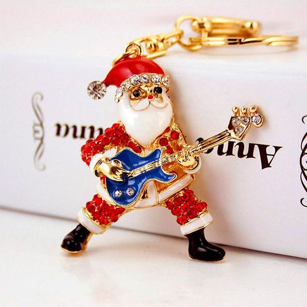 

3pcs/lot alloy santa clause keychains crystal rhinestone enamel christmas style pendant car key chains keyring ring jewelry, Slivery;golden
