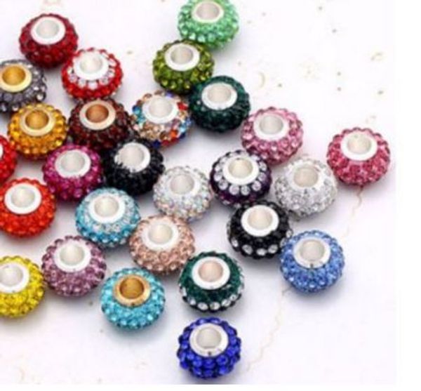 

mixed hfg3 14mm 50pcs/lot resin rhinestone silver plated core big hole crystal european beads jtu4 fit charm bracelets