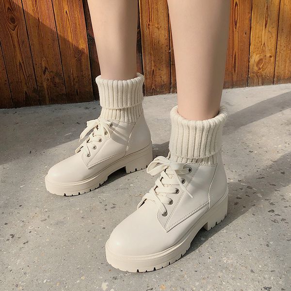 

women's mid calf boots shoes woman winter shoes boots-women low heels booties round toe luxury designer booties ladies lace up, Black