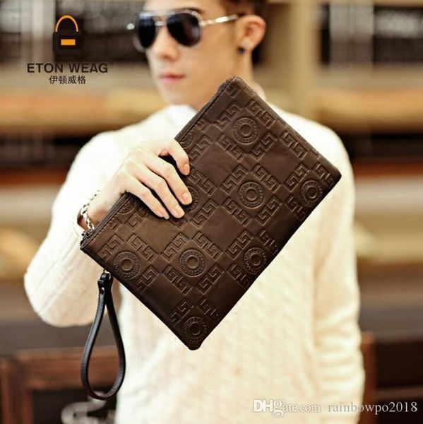 

factory direct brand men bag fashion embossed leather business hand clutch casual leather men envelope bag large capacity mens storage walle, Red;black