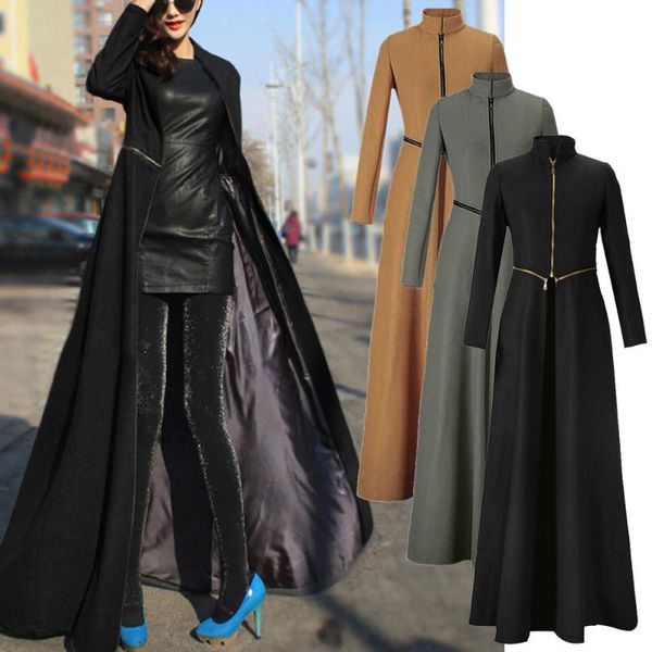 

womens full length jacket coat winder breaker slim fit long trench outwear parka, Black