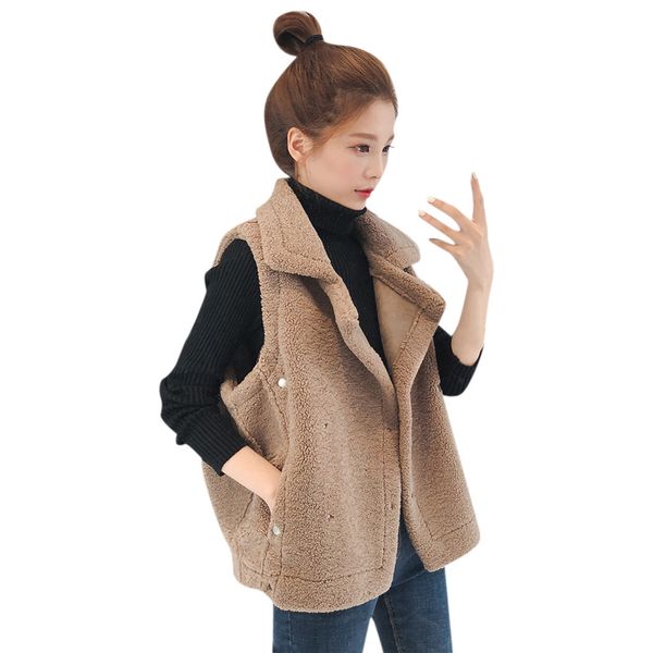 

jaycosin 2019 female winter warm wild turn-down collar waistcoat pockets thick cotton-padded comfortable sleeveless coat 116#10, Black;white