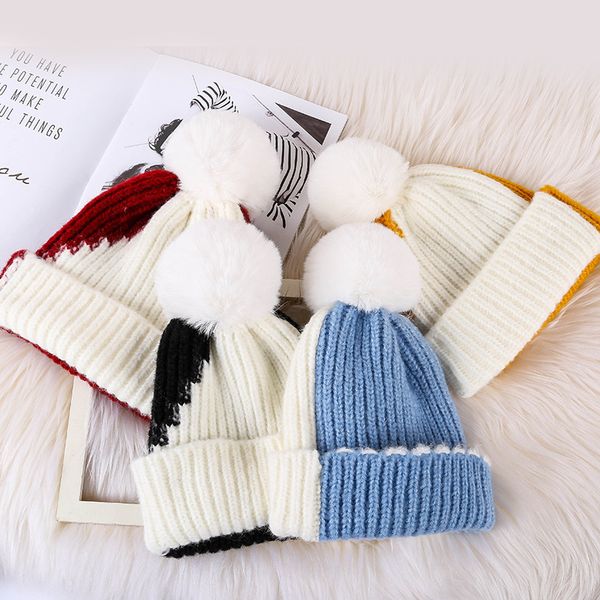 

winter hats new pattern korean split joint wool hat male ma'am set head cap thickening keep warm hair bulb knitting cap tide, Blue;gray