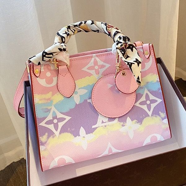 

ribbon dye gradient color canvas fashion shoulder bag tote handbags shopping bag purse oversized messenger bag tote 24cmx10cmx19cm type4