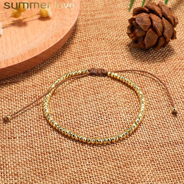 

2019 new simple small copper bead bracelet lucky charm handmade wax rope braided bracelets for men women jewelry gift, Black