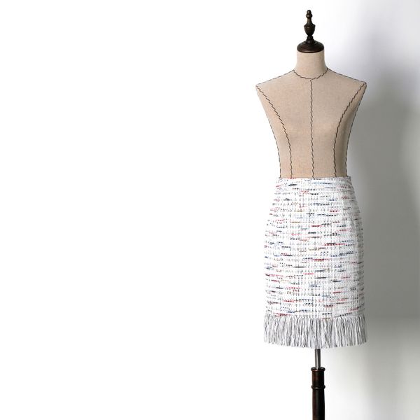 

new qz8813077 spring and autumn breeze tweed tassel hip skirt, Black