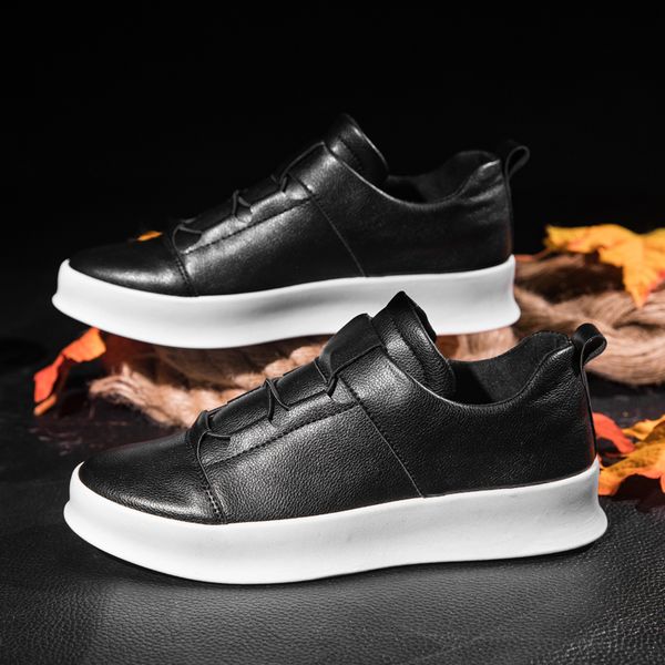 

lightweight men's shoes, leather shoes, simple and comfortable leather sneakers, korean popular men's outdoor shoes, Black