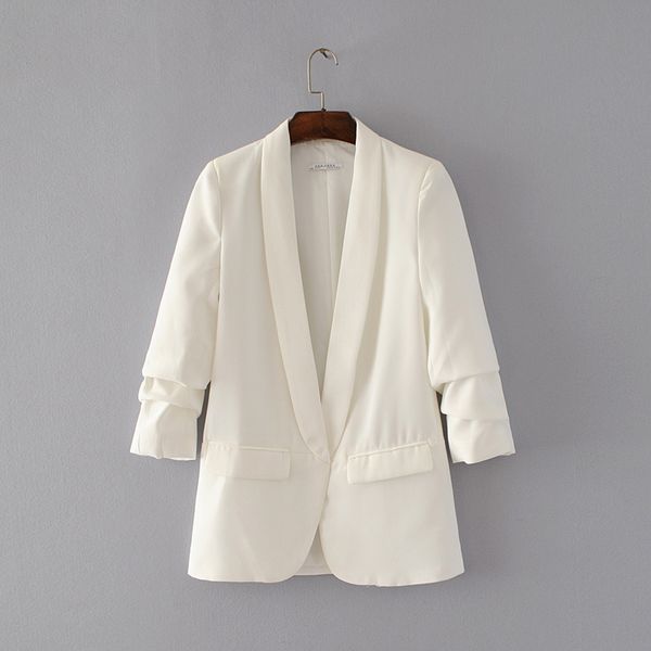 

fashion slim blazers women autumn spring suit jacket female work office lady suit black with pocket business notched blazer coat, White;black