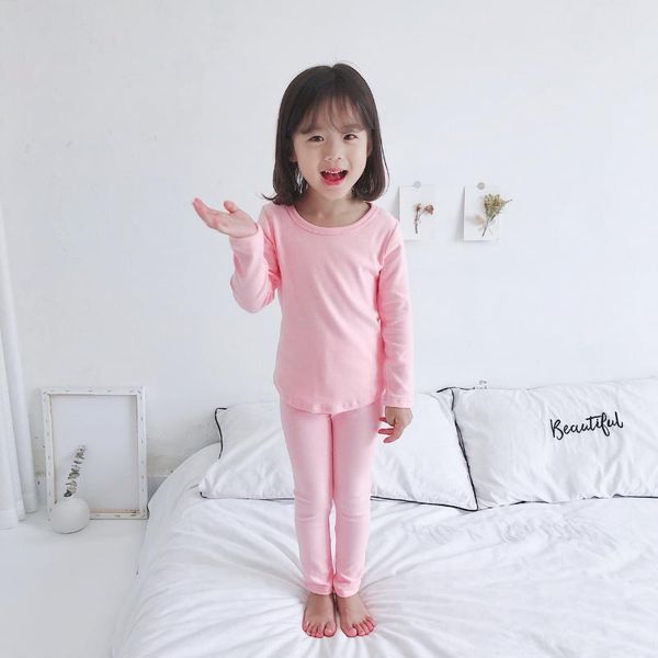 

kid pajama set o neck autumn winter candy color, White