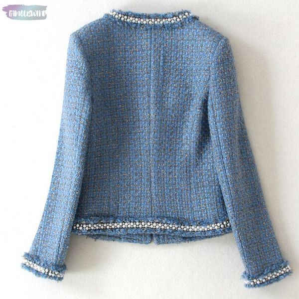 

tweed blue jacket runway 2019 autumn womens beading long sleeve woolen fringed trim tassels pearl v-neck pocket coat jacket, Black;brown
