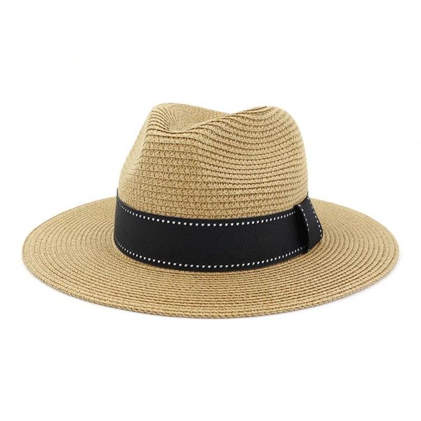 

panama hat women summer straw sun beach wide brim breathable sunshine protection with ribbon outdoor accessory, Blue;gray