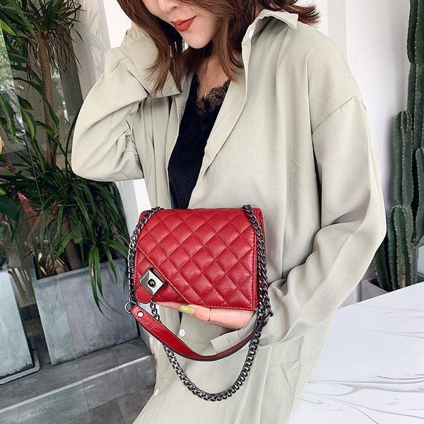 

instagram women's handbag soft pu leather diamond lattice case hardware chain ladies cross-body bag