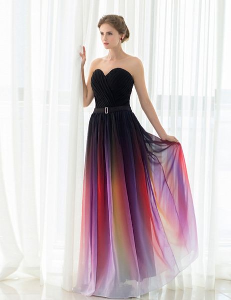 

plus size evening prom dresses belt backless gradient color black chiffon formal occasion party gowns real ps