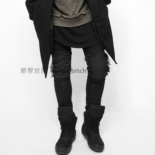 

fashion high street mens destroyed jeans hole casual pants cool wash jogger damage jeans rock denim biker, Blue