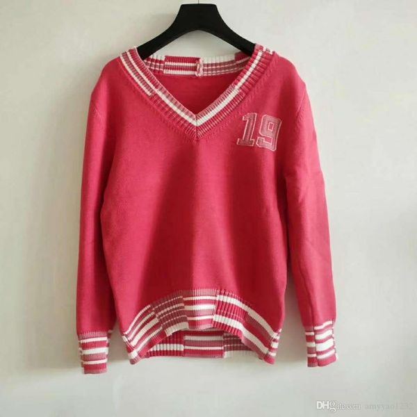 

620 2019 бесплатная доставка бренд же стиль топ v образным вырезом с длинным рукавом пуловер мода выпускной женский свитер цянь, White