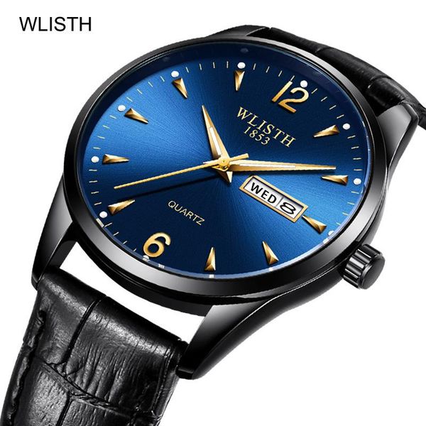 

wlisth fashion men watches leather band date analog week luminous quartz men's wrist watches relogio masculino, Slivery;brown