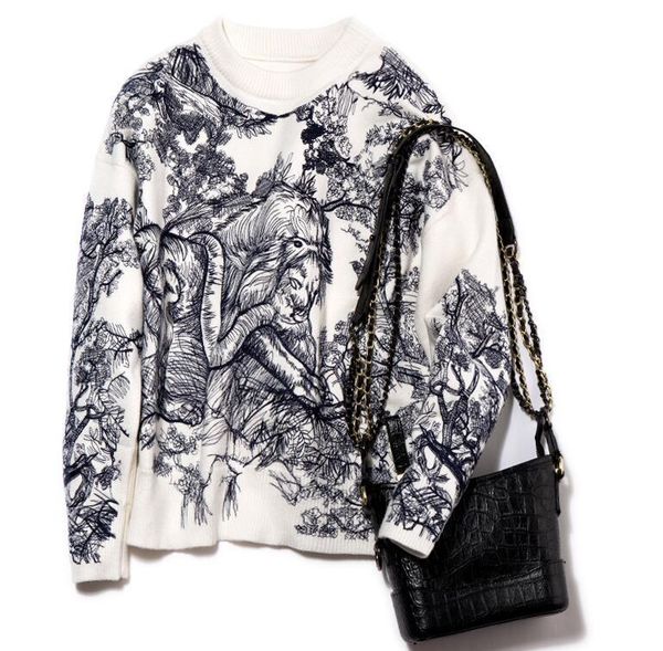 

женский свободный тянуть джемпер дизайнер вязать свитер женская с длинным рукавом старинные животных вышивка пуловер свитера вязание дизайне, White