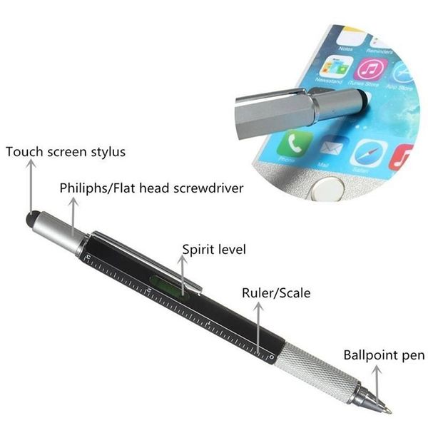 

vodool tool ballpoint pen screwdriver ruler spirit level with a and scale stylus for touch screen multi-function tool pen, Blue;orange