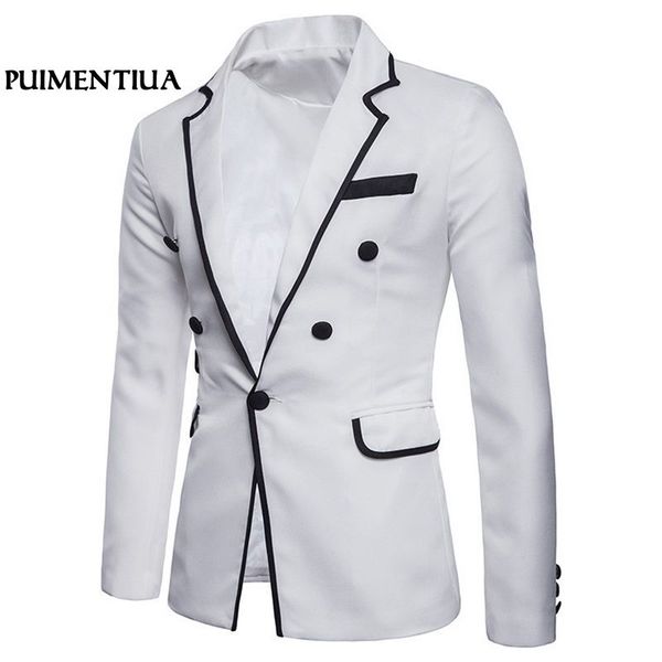 

puimentiua patchwork men business suit jacket slim formal dress blazers single button jacket chaqueta hombre formal, White;black