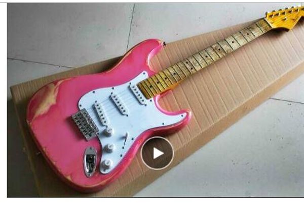 Yüksek kaliteli FDST-1048 Antik Do eski pembe renk katı vücut beyaz pickguard akçaağaç klavye elektro gitar, Ücretsiz kargo