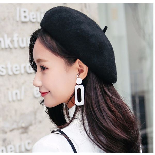 

1pc casual fashion 100% pure wool felt beret women british style girls beret hat lady solid color winter hats women dropshipping, Blue;gray