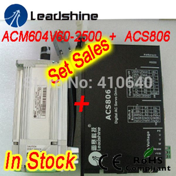 Conjunto de vendas Leadshine ACM604V60 400W Brushless CA Servo Motor e ACS806 servo drive e cabo de codificador e cabo de alimentação