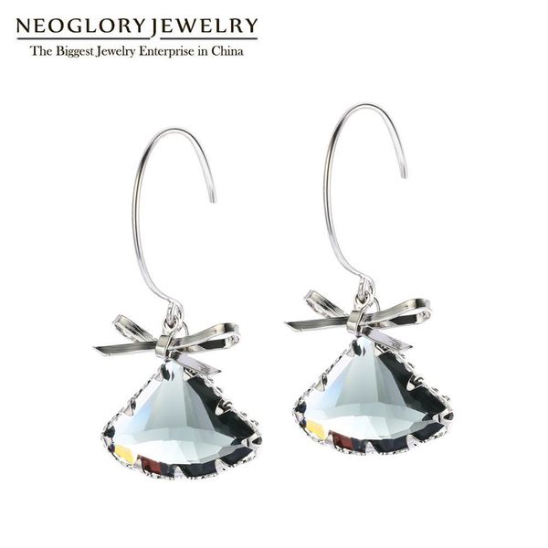 

neoglory 2020 new design sector crystal and bowknot drop earrings for women statement, Silver