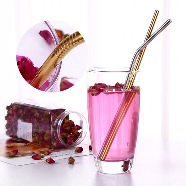 

304 stainless steel straws resuable drinking straw metal straw straw cleaning brush for drink tea bar kit drop shipping