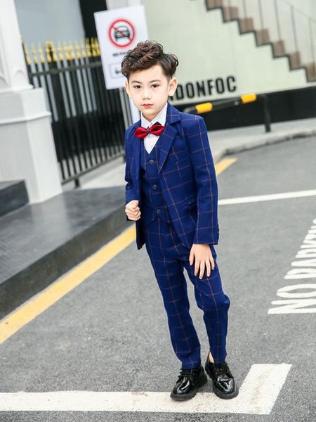 

костюмы для мальчиков blazer формальное пальто для венчания партии фортепиано мальчиков платье outfit slim fit синий lattice детские костюмы, Black