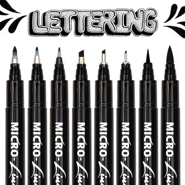 

8pcs hand lettering pens neelde drawing line calligraphy pen waterproof pigment sketch markers pen for design art supplie