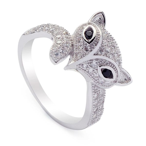 

shunxunze sell engagement wedding 925 sterling silver jewelry charm fox rings for women white black cubic zirconia s-3743 size 6 7 8 9